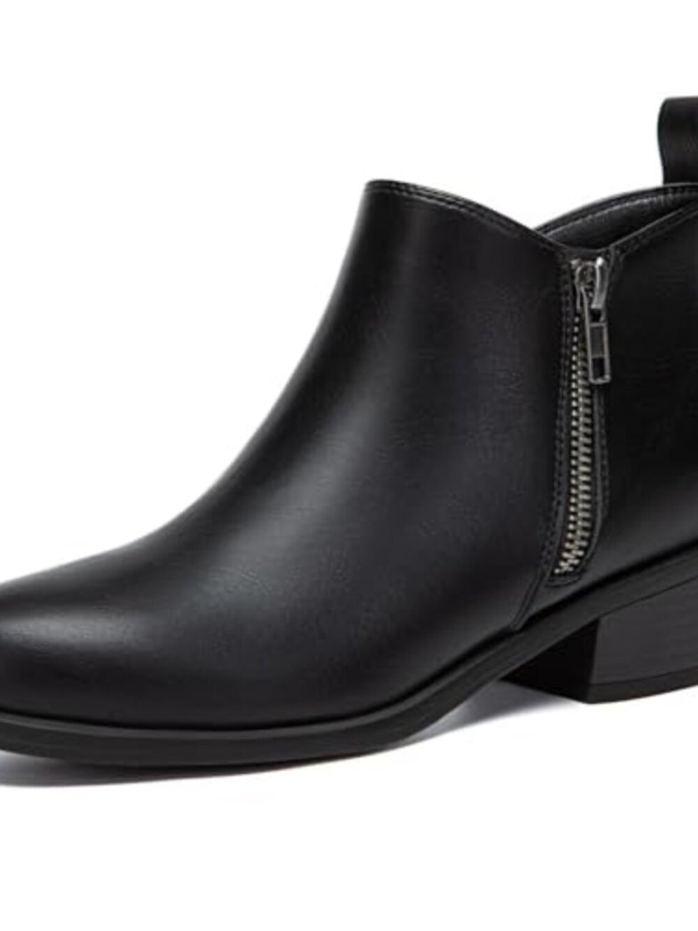 Women's Chunky Low Heel Ankle Boots Side Zipper Round Toe PU Booties